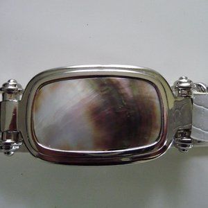 CHICOS women's boho white animal print embossed leather mother of pearl …